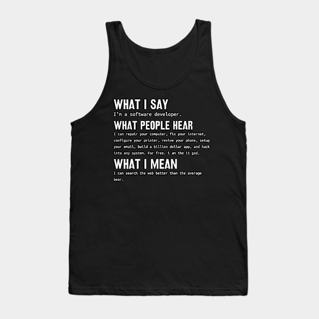 Software Developer What i say What people hear What i mean Tank Top by AntonioClothing